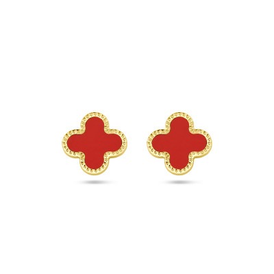 14-karaat-gouden-bloem-oorknoppen-met-rode-epoxy-10-mm-x-10-mm
