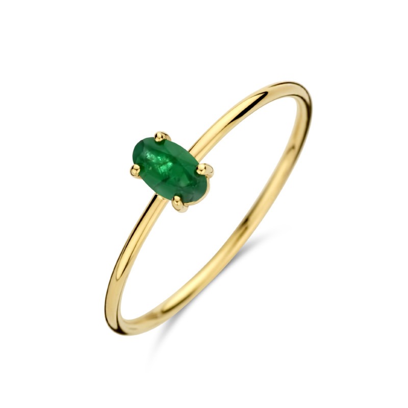 intellectueel viel samenvoegen 14-karaat gouden ring met groene smaragd 0.23 crt | Mostert Juweliers