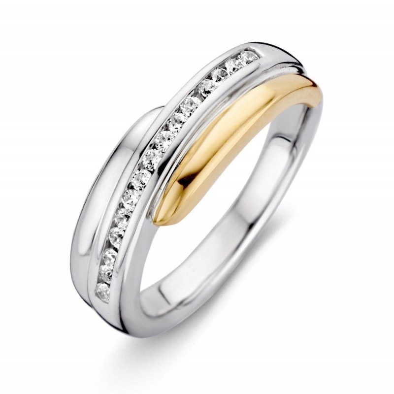 Betsy Trotwood Verlichten getuige Fraaie ring van prachtig 14 krt goud en zilver en zirkonia | Mostert  Juweliers