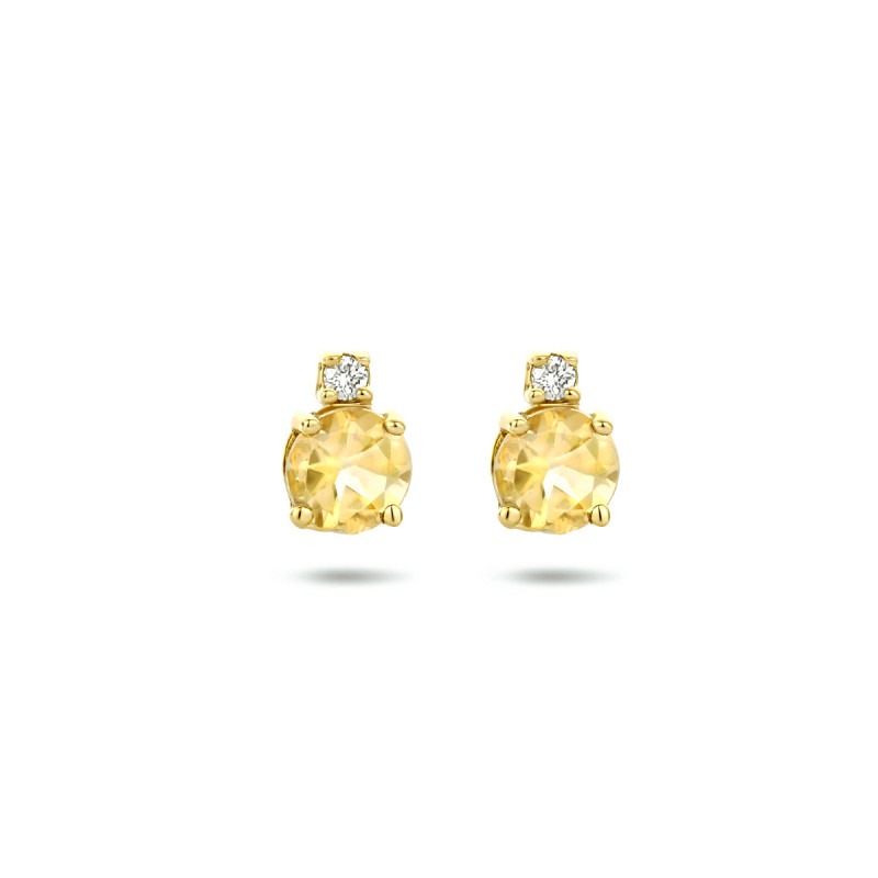 neus Hechting Met name Gouden oorbellen met diamant en citrien | Mostert Juweliers