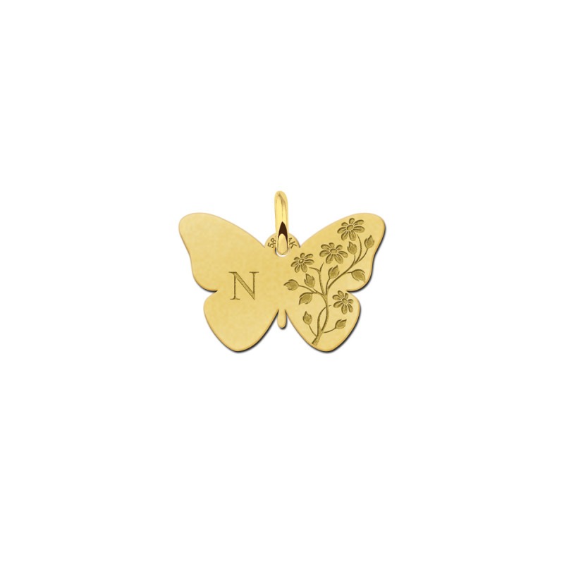 In zoomen armoede Accor Gouden vlinder hanger met initiaal en bloemen | Mostert Juweliers