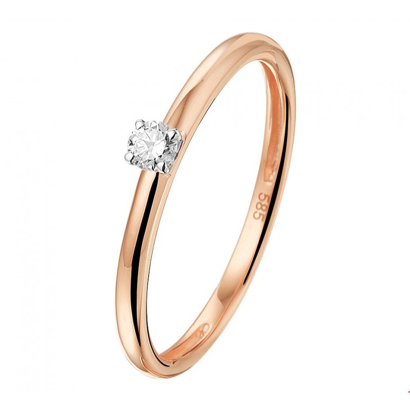 strip Uitstekend Skalk Klassieke roségouden ring met 0.09 crt diamant. Ringmaten: 16.5-18.5 mm.  Gemaakt van 14-karaat goud. Briljant geslepen Diamant met een zuiverheid  S1. | Mostert Juweliers