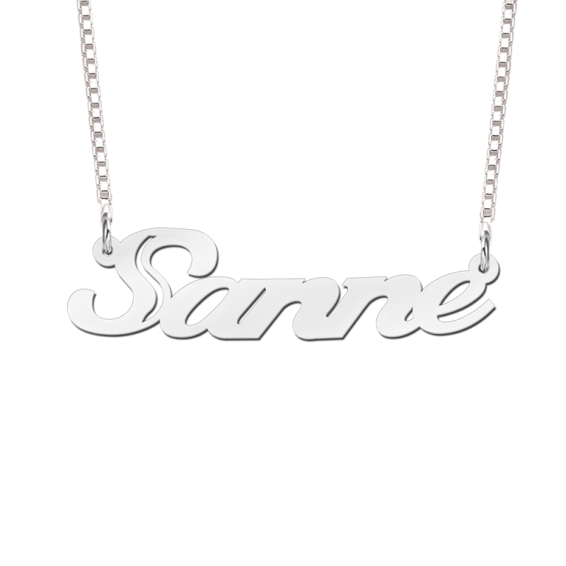 pepermunt handelaar schoolbord Stoere zilveren naamketting voorbeeld Sanne | Mostert Juweliers